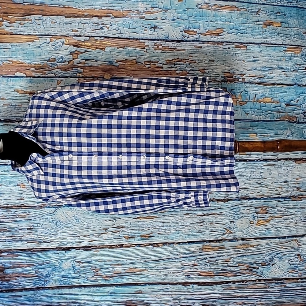 Woman Within Blue Gingham Button Down Shirt